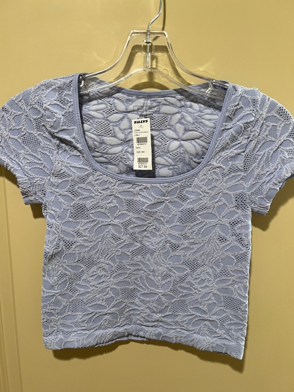 Tilly's Light Light Blue Floral Lace Crop Top